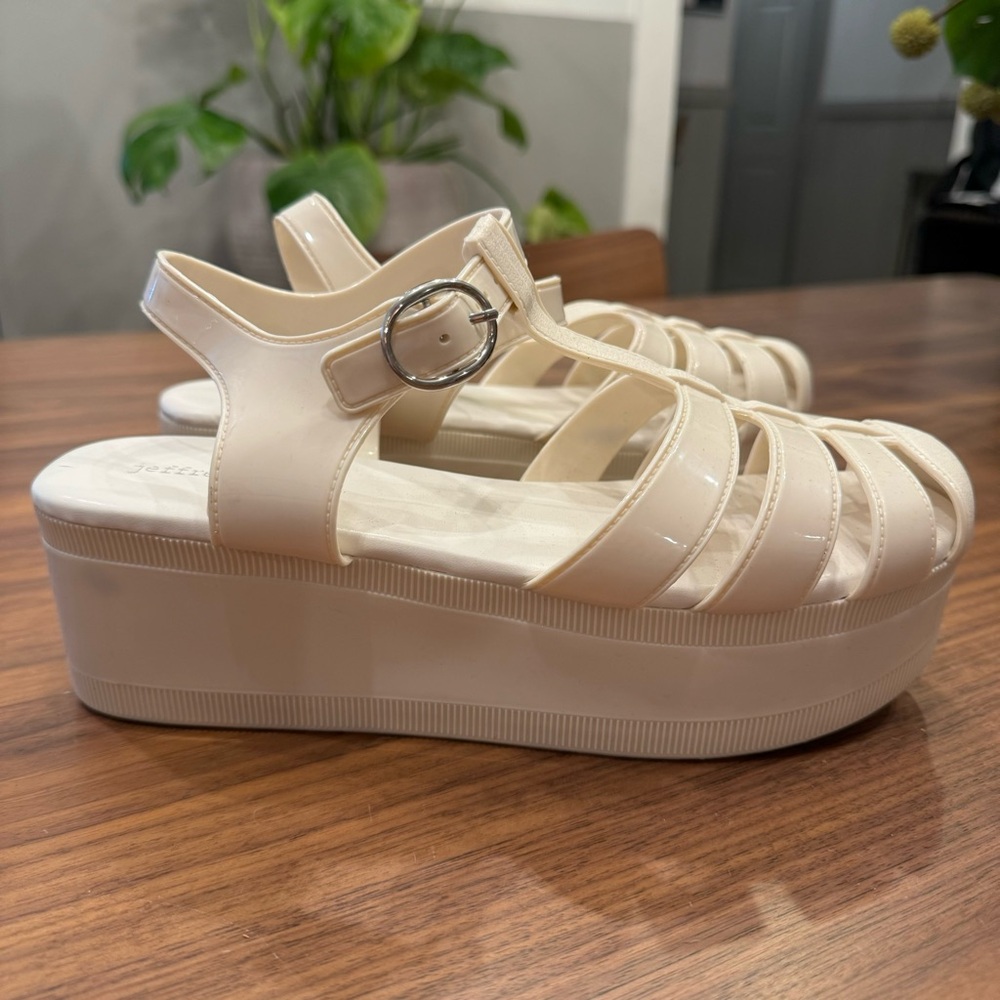 Jeffrey Campbell platform jelly sandals white